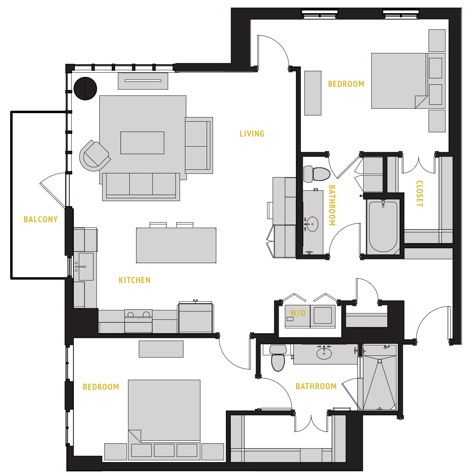 Floor plan for 2 beds, 2 baths, 1336 sqft